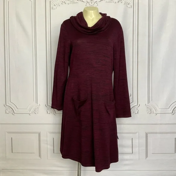 Nina Leonard Maroon “Deep Wine” Cowl Neck Long Sleeve Sweater Dress  Women’s Lg - Picture 2 of 8
